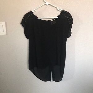 Black sheer top with gold spikes